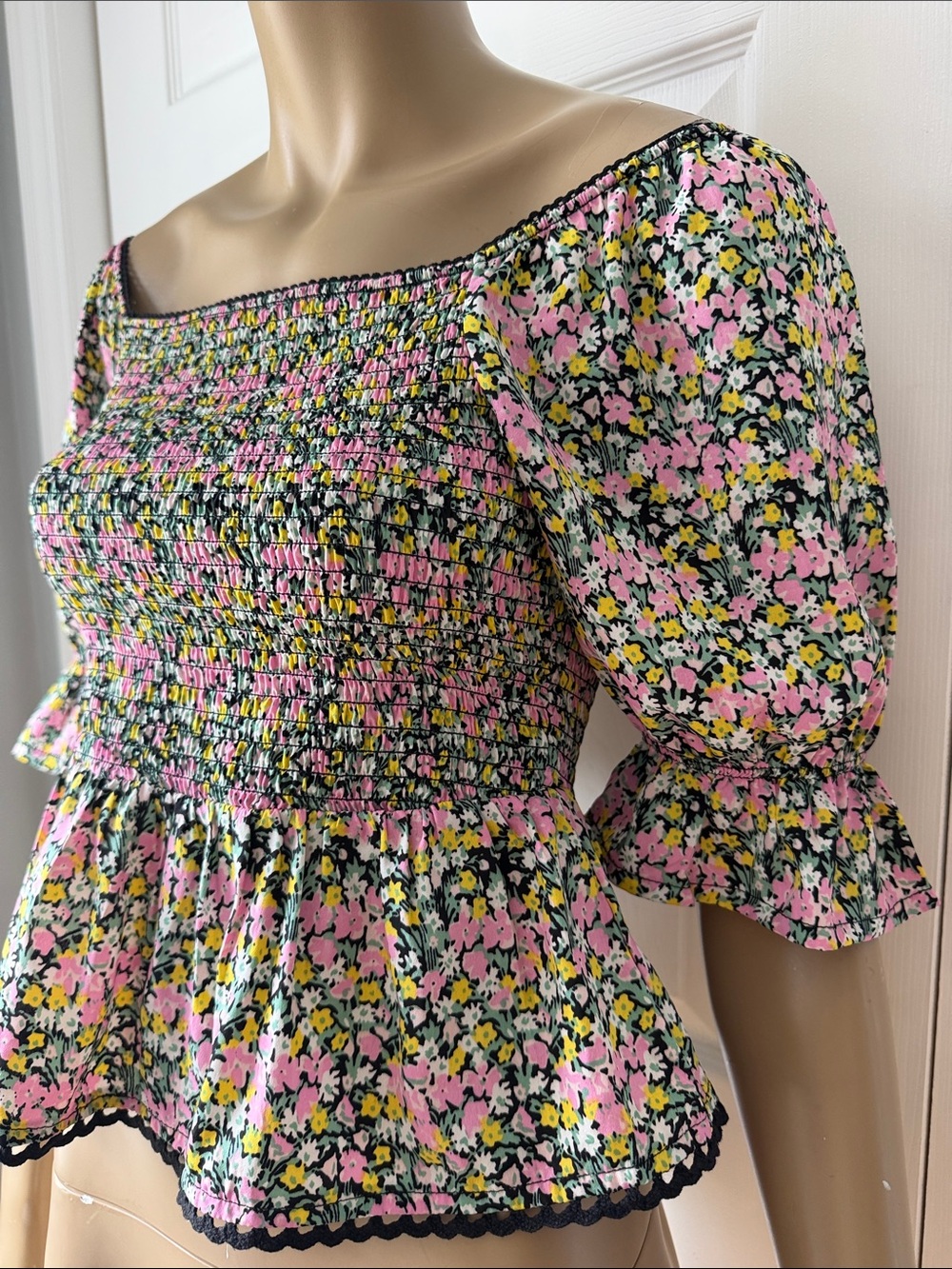 New Look Pink Floral Smocked Square-Neck Top - Picture 6 of 13